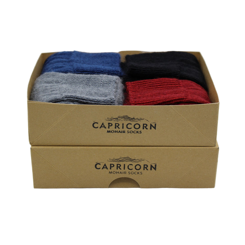 Capricorn Mohair Your Sock Set for Executives – boxed set of four fine-knit Surrey mohair socks in classic colours
